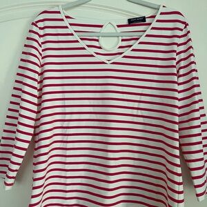 Pink and white striped V-neck Saint James top